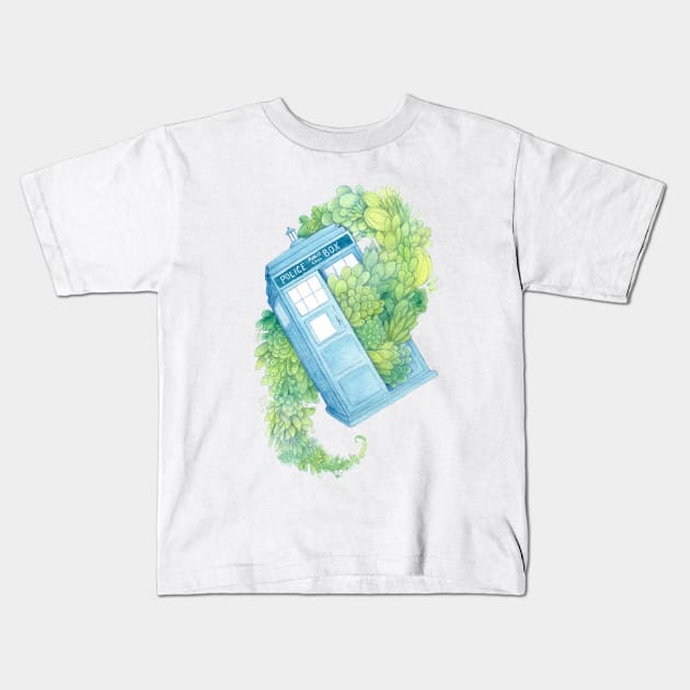 Succulent Tardis in Space Kids T-Shirt by FairytaleFoxDesigns